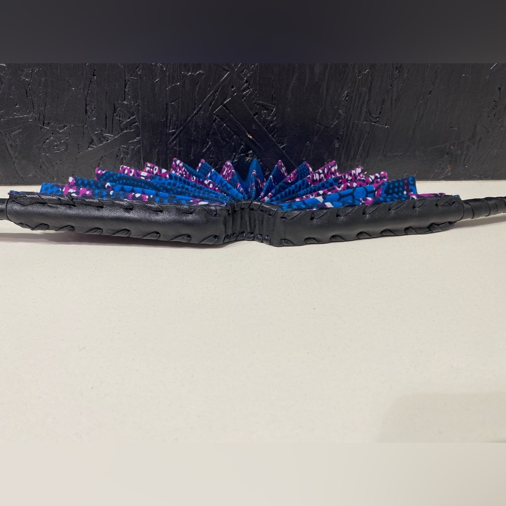 Vibrant African Print Handmade Fan Faux Leather Handles w/Button Closure Sturdy - Picture 6 of 8